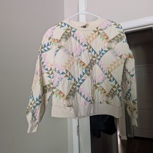 Cream Quilted Geometric Print Sweatshirt